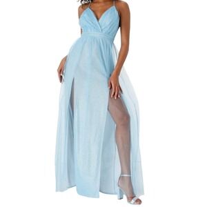 Lulus Enchanting Allure Maxi Dress Womens Small Light Blue Tulle Formal Prom NWT